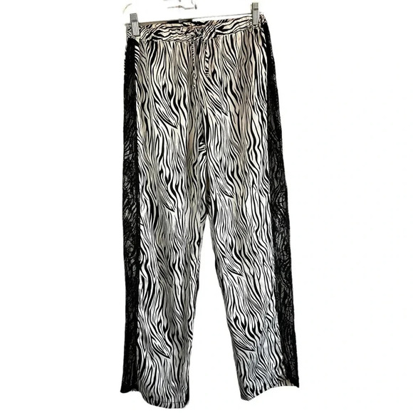 vintage FREDERICKS OF HOLLYWOOD Satin Zebra Pants Lace Side Panel Size Small - Picture 1 of 10